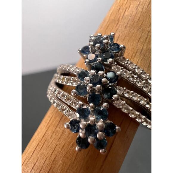 Blue tourmaline and zircon bypass ring in sterling silver size 9 - Picture 4 of 11